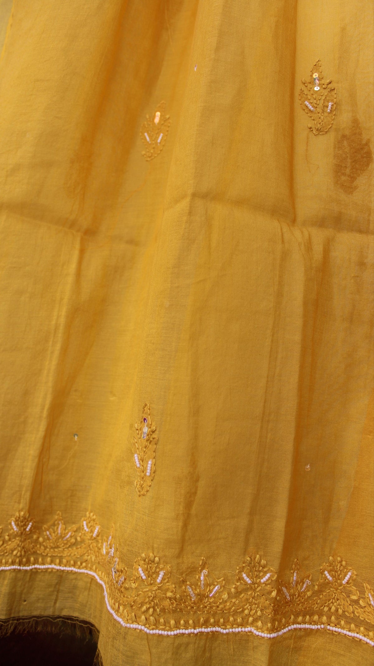 Aadhira Mustard Chikankari Linen Silk Suit Set with Dupatta | Hand Embroidered