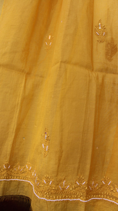 Aadhira Mustard Chikankari Linen Silk Suit Set with Dupatta | Hand Embroidered
