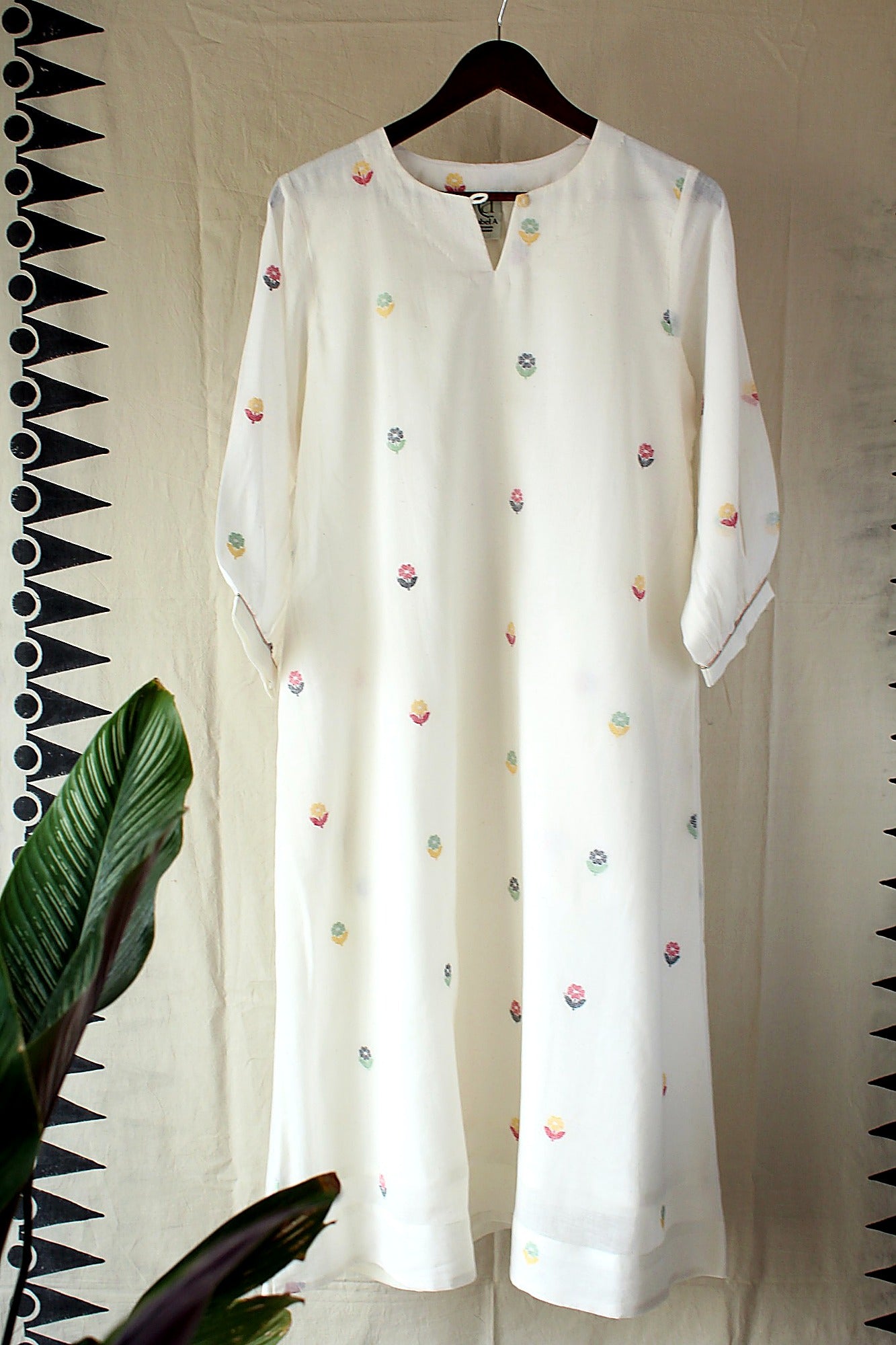 Aarohi — White Cotton Jamdani Dress by LabelA with Jamdani